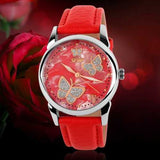 SKMEI 9079 Butterfly PU Leather Band Life Waterproof Women Quartz Wrist Watch