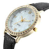 Casual Fashion Crystal PU Leather Band Women Analog Quartz Wrist Watch