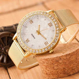 Women Crystals Roman Numeral Alloy Band Watch