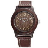 SKONE 3842 Fashion Men Quartz Watch Casual Leather Strap Wooden Wristwatch