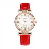 SINOBI 8192 Fashion Style Diamond Case Ladies Women Watch Leather Roman Numerals Dial Quartz Watch