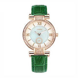 SINOBI 8192 Fashion Style Diamond Case Ladies Women Watch Leather Roman Numerals Dial Quartz Watch