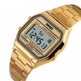 SKMEI 1123 Rectangle Digital Stainless Steel Band Fashion Luxury Men Women Unisex Wrist Watch
