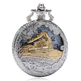DEFFRUN Fashion Train Carved Openable Hollow Steampunk Pocket Watch Charming Necklace Quartz Watch