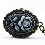 DEFFRUN Fashion Flower Rose Bronze Quartz Pocket Watch Retro Pendant Necklace