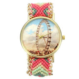Custom Folk Style Women Watch Ferris Wheel Alloy Case Knitted Fabric Strap Casual Retro Quartz Wrist Watch