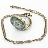 DEFFRUN Vintage Bronze Flower Pattern Quartz Pocket Watch