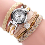 DUOYA DY080 Fashionable Fine Leather Band Winding Ladies Bracelet Watch Braided Quartz Watches