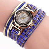 DUOYA Fashion Style Leather Band Bracelet Winding Rhinestones Dial Quartz Moement Ladies Watches