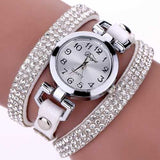 DUOYA Casual Style Crystal Ladies Bracelet Watch Luxury Fine Leather Winding Women Quartz Watches