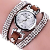 DUOYA Casual Style Crystal Ladies Bracelet Watch Luxury Fine Leather Winding Women Quartz Watches