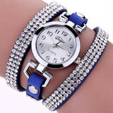 DUOYA Casual Style Crystal Ladies Bracelet Watch Luxury Fine Leather Winding Women Quartz Watches