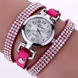 DUOYA Casual Style Crystal Ladies Bracelet Watch Luxury Fine Leather Winding Women Quartz Watches