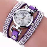 DUOYA Casual Style Crystal Ladies Bracelet Watch Luxury Fine Leather Winding Women Quartz Watches