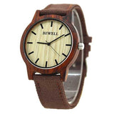 BEWELL ZS-W134A Wooden Watch Casual Style Canvas Band Quartz Wrist Watch