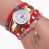 DUOYA DY066 Leaf Fabric Retro Style Ladies Bracelet Watch