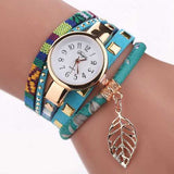 DUOYA DY066 Leaf Fabric Retro Style Ladies Bracelet Watch