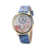 Flower and Bird Casual Leather Strap Quartz Wrist Watch