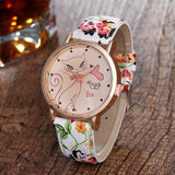 Flower and Bird Casual Leather Strap Quartz Wrist Watch