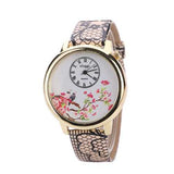 Flower and Bird Casual Leather Strap Quartz Wrist Watch