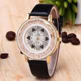 Crystal Shining Dress Rose Gold Case Leather Ladies Watch