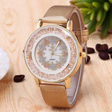 Crystal Shining Dress Rose Gold Case Leather Ladies Watch