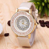 Crystal Shining Dress Rose Gold Case Leather Ladies Watch