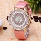 Crystal Shining Dress Rose Gold Case Leather Ladies Watch