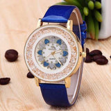 Crystal Shining Dress Rose Gold Case Leather Ladies Watch