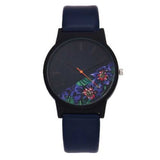 HOREDAR Rose Patten Fashion Leather Women Quartz Watch