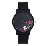 HOREDAR Rose Patten Fashion Leather Women Quartz Watch