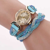 DUOYA D014 Rhinestones Elegant Leather Strap Bracelet Watch