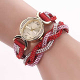 DUOYA D014 Rhinestones Elegant Leather Strap Bracelet Watch