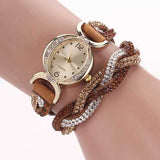 DUOYA D014 Rhinestones Elegant Leather Strap Bracelet Watch