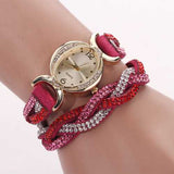 DUOYA D014 Rhinestones Elegant Leather Strap Bracelet Watch