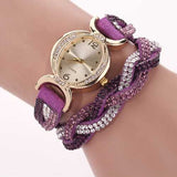 DUOYA D014 Rhinestones Elegant Leather Strap Bracelet Watch