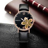 SMEETO C1734 Simple Flower Patten Leather Women Quartz Watch