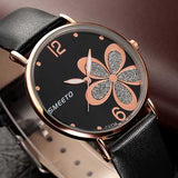 SMEETO C1734 Simple Flower Patten Leather Women Quartz Watch