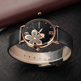 SMEETO C1734 Simple Flower Patten Leather Women Quartz Watch