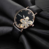 SMEETO C1734 Simple Flower Patten Leather Women Quartz Watch