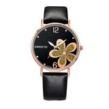 SMEETO C1734 Simple Flower Patten Leather Women Quartz Watch