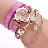 DUOYA Retro Style Pendant Gold Case Leather Bracelet Watch