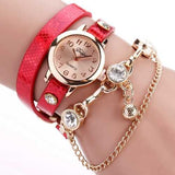DUOYA Retro Style Pendant Gold Case Leather Bracelet Watch