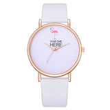 Casual Style Rose Gold Case Leather Strap Women Wrist Watch