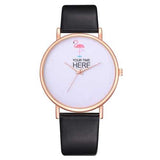 Casual Style Rose Gold Case Leather Strap Women Wrist Watch