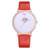 Casual Style Rose Gold Case Leather Strap Women Wrist Watch