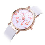 Rose Gold Case Flamingo Leather Strap Women Wrist Watch