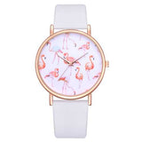 Rose Gold Case Flamingo Leather Strap Women Wrist Watch