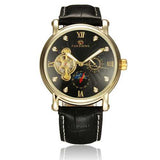 Frosining 800 Gold Case Mechanical Leather Band Wrist Watch