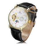 Frosining 800 Gold Case Mechanical Leather Band Wrist Watch